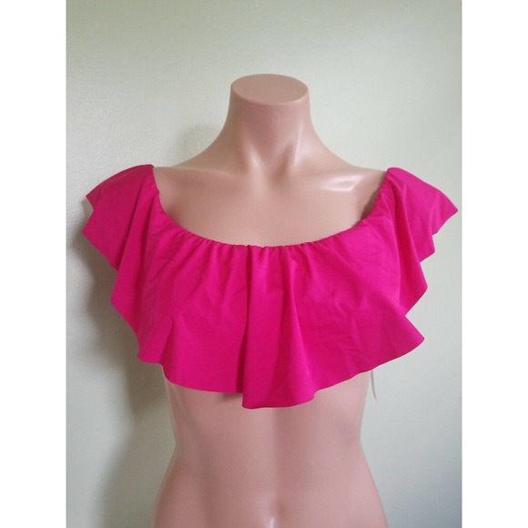 Trina Turk fuchsia pink ruffle off the shoulder bikini top size 6 - Picture 1 of 3